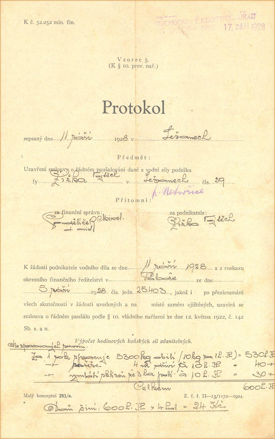 Protokol - 11.září 1928.a